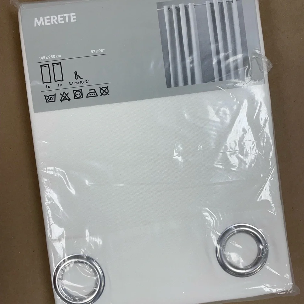NWT IKEA Merete Curtains room darkening curtain pair 57”x98” off white cotton